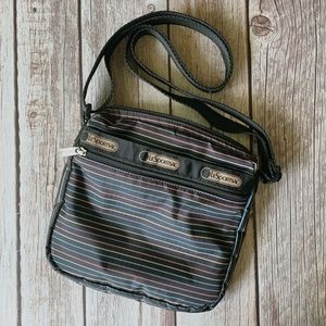 Lesportsac Black Multi-Color Striped Crossbody Bag